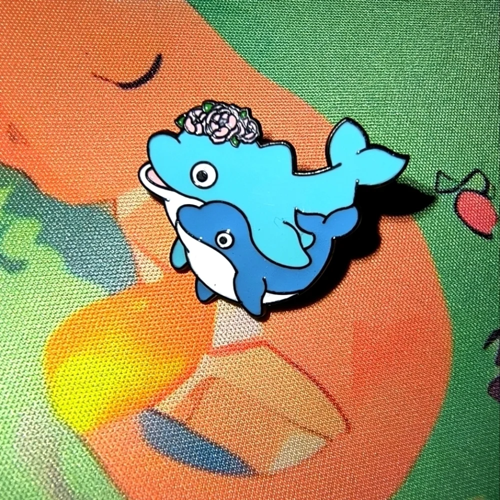 Blue Whale Enamel Pin Dolphin
